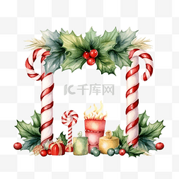 小装饰小玩意图片_圣诞冬青边框与侏儒和拐杖糖和礼