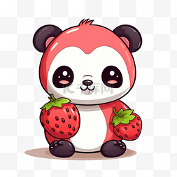 可爱的熊猫在草莓服装卡通人物卡
