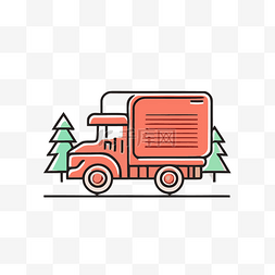 红色高清背景图片_森林中带有红色拖车的红色卡车图