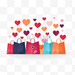 商业简约背景图片_简约风格的购物袋和心形插图