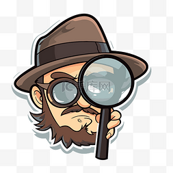 戴着帽子和眼镜的侦探看着放大镜