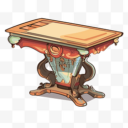桌子剪贴画彩色复古咖啡桌插画卡