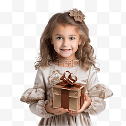 小女孩在圣诞树和礼物附近拿着一