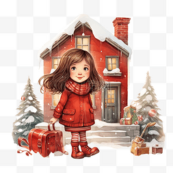心毛毡图片_穿着红色连衣裙带着圣诞礼物和毛