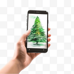 智能頭像图片_用智能手机拍摄圣诞树水彩画的照
