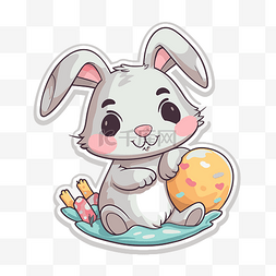复活节贴纸卡通兔子与糖果蛋插画