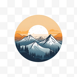 简约风格的山脉和太阳插图