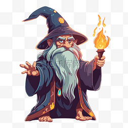巫师剪贴画 巫师拿着火炬卡通 向