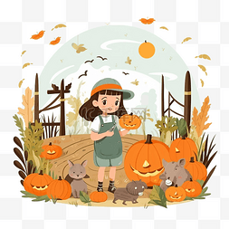 万圣节森林里的小女孩在秋季公园