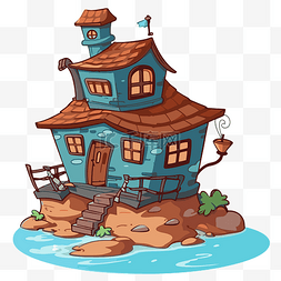 左剪贴画卡通房子在水面上隔离在
