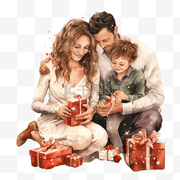 快乐充满爱的家庭图片_充满爱的家庭庆祝圣诞节并交换礼