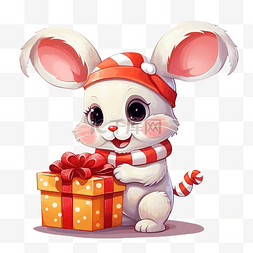 圣诞老人插图图片_圣诞节时带礼物的兔子动物角色的