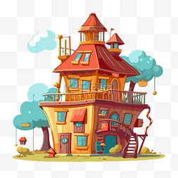房子插畫图片_会所剪贴画卡通风格的幻想房子和