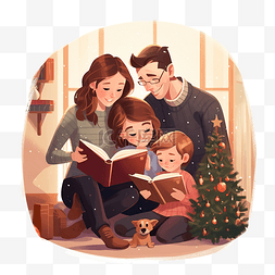 在阅读图片_幸福的家庭在为圣诞节装饰的客厅