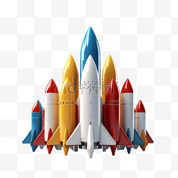 火箭启动图片_3d 火箭翱翔不同的火箭飞得很高，