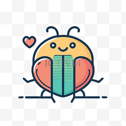 打码素材涂鸦素材图片_拿着一本书和一颗心的虫子的可爱