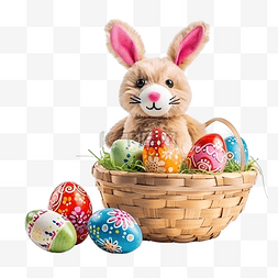 复活节彩蛋篮与兔子