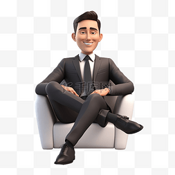 商人坐着放松3D人物插画