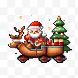 圣诞老人的车图片_圣诞雪橇与礼物和鹿像素艺术风格
