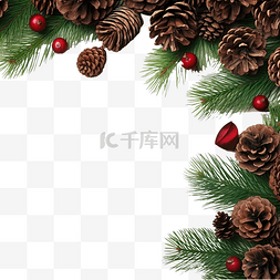 边框符图片_绿色枞树和带锥体边框的红色圣诞
