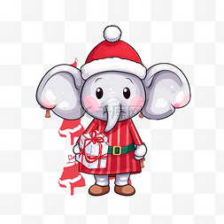 可爱的大象穿着圣诞老人服装与圣