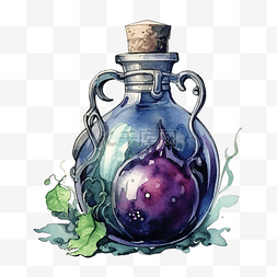 水彩瓶图片_水彩插图与一瓶药水巫术万圣节