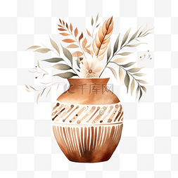 水彩棕色波西米亚风陶瓷花瓶剪贴