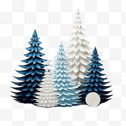 砍树图片_带有蓝色和白色纸杉树的圣诞组合