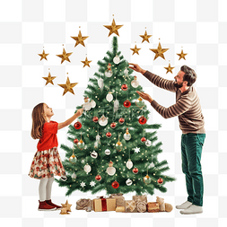 树上木瓜树上图片_大家庭装饰圣诞树一起悬挂装饰球