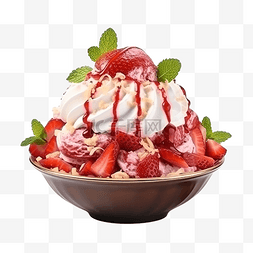 韩国雪图片_bingsu 草莓冰淇淋 3d 渲染