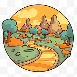 卡通树木道路图片_带有路径和树木剪贴画的橙色卡通