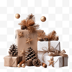 带有礼物和木制圣诞树的圣诞组合