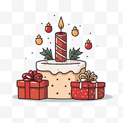 复古桌子图形图片_圣诞快乐贺卡，配有蜡烛和礼物矢