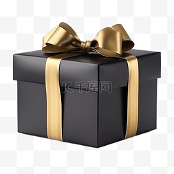 黑色礼品盒图片_逼真的黑色礼品盒，配有金丝带蝴