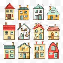 水彩城市画图片_可爱多彩的卡通房子