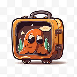 一个橙色手提箱，里面有一只卡通