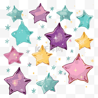 闪闪发光的剪贴画彩色星星和气球被设置在一起卡通 向量