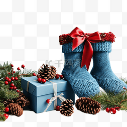房子家庭图片_圣诞礼品盒和红袜子