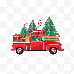 雪佛兰汽车促销图片_圣诞树森林里的红色圣诞老人汽车