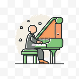 弹钢琴的人线图标 向量