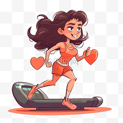 机上娱乐图片_有氧剪贴画卡通女孩在跑步机上跑