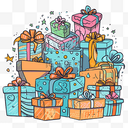 生日礼物剪贴画一堆礼品盒