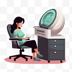 卡通妇女矢量插画图片_超声检查剪贴画妇女坐在医疗计算