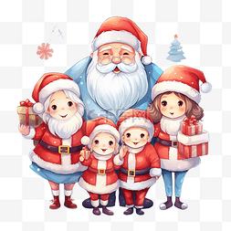 插画圣诞快乐图片_圣诞快乐圣诞老人和人物组插画设