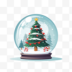 平面设计圣诞雪球地球仪与圣诞树