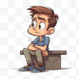 无聊的剪贴画卡通年轻人坐在石床