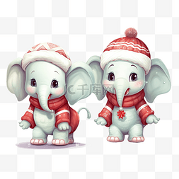 礼物大象图片_可爱的大象与圣诞服装卡通人物动