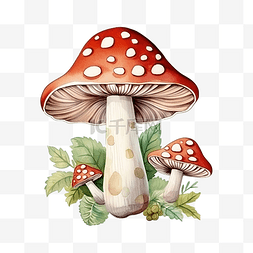 野生自然植物蘑菇水彩插画可爱卡