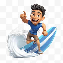 浪板图片_拿着冲浪板跑向海洋的男人 3D 人