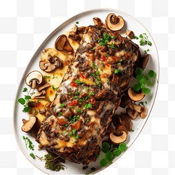 板板肉图片_感恩节假期餐桌上平躺着塞满蘑菇